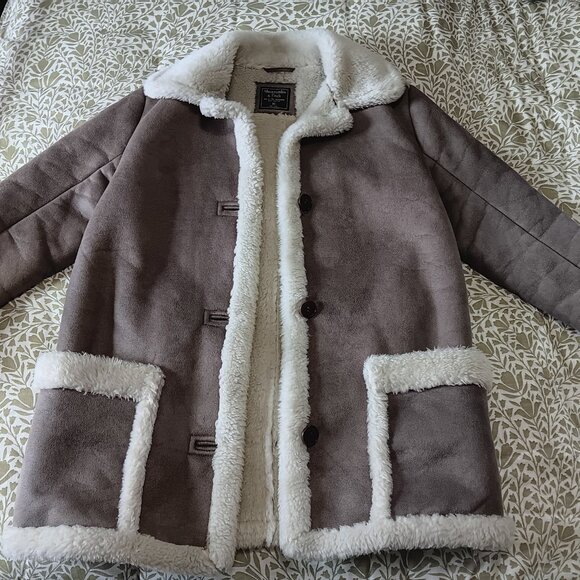 Abercrombie and Fitch xs rancher coat heavy faux suede shearling fur oversized - Picture 2 of 6